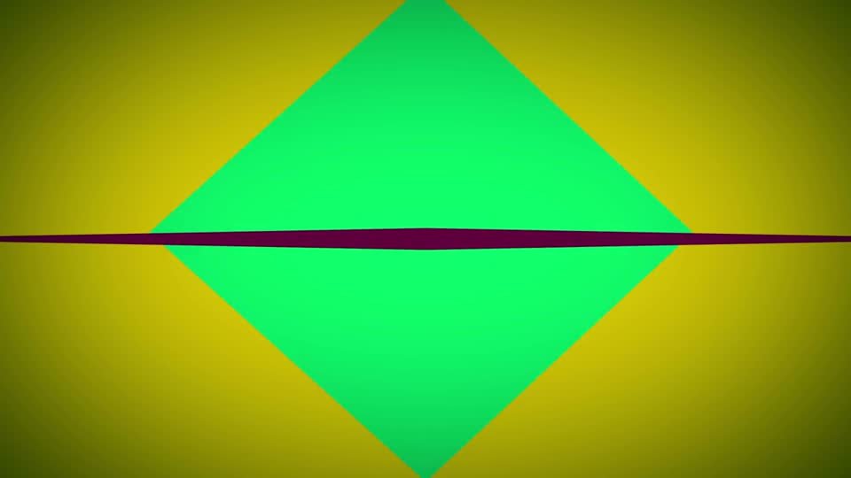 GEOMETRIX a los 12.4 s: un rombo verde sobre amarillo, cortado por una línea