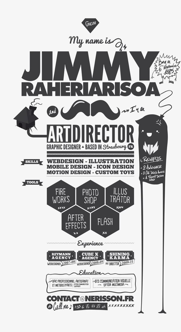 Currículum funcional del director de arte Jimmy Raheriarisoa, con las habilidades agrupadas por tema