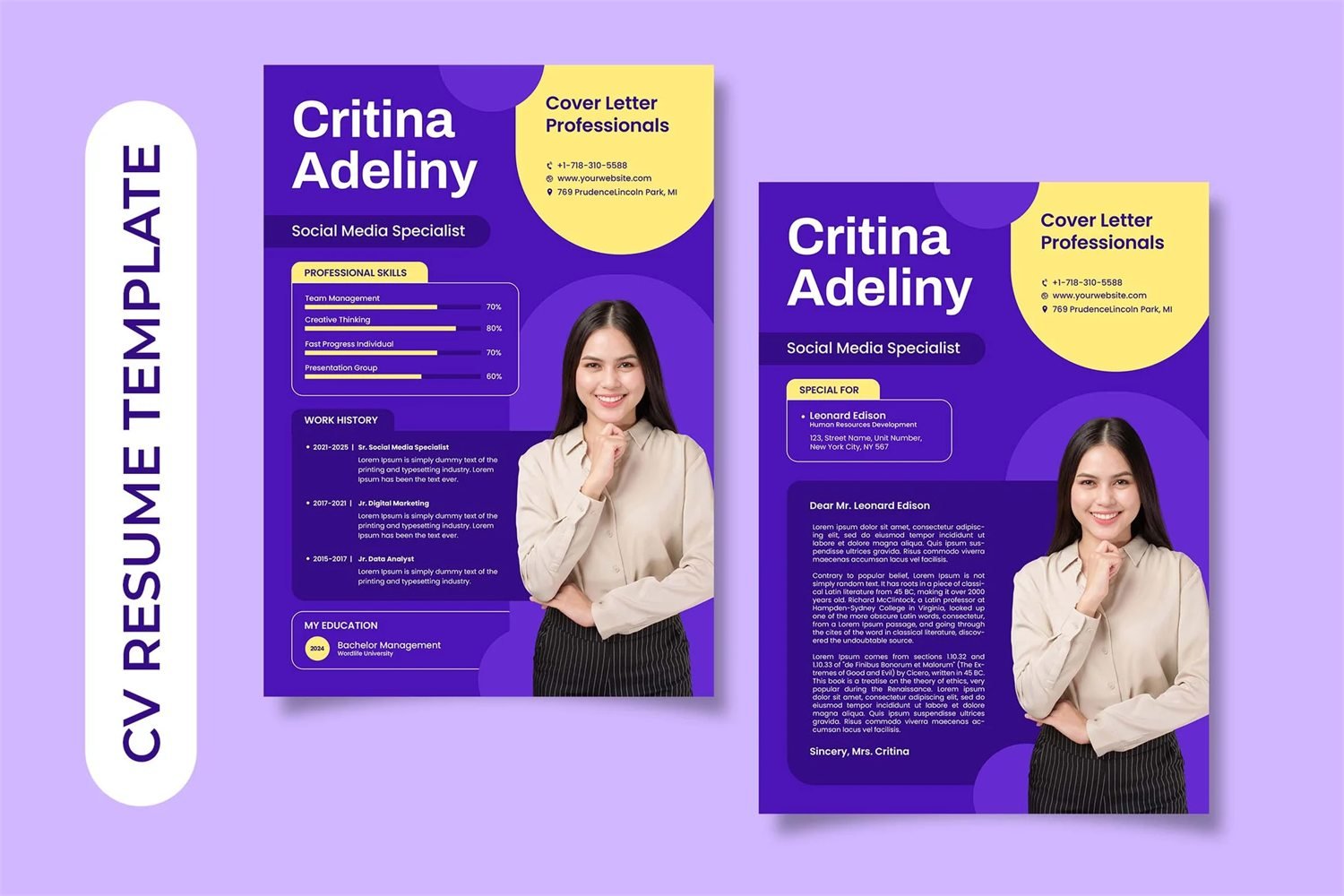 Currículum combinado con carta de presentación, en dos páginas